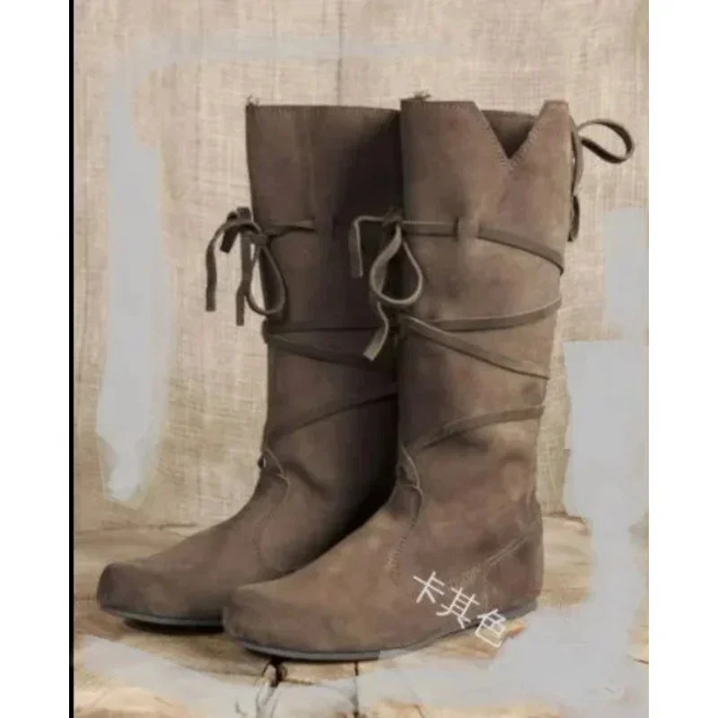 ไวกิ้งยุคกลาง Retro Knight Prince Larp รองเท้า PU หนังนักรบคอสเพลย์ฮาโลวีนเครื่องแต่งกาย Carnival Party Nordic Boot Prop