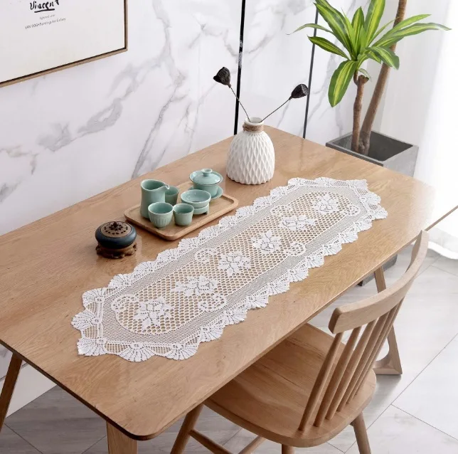European Hollow Lace Tablecloth, Table Runner Placemats, Household Table Cover for Dining Table Coffee Table Home Decor