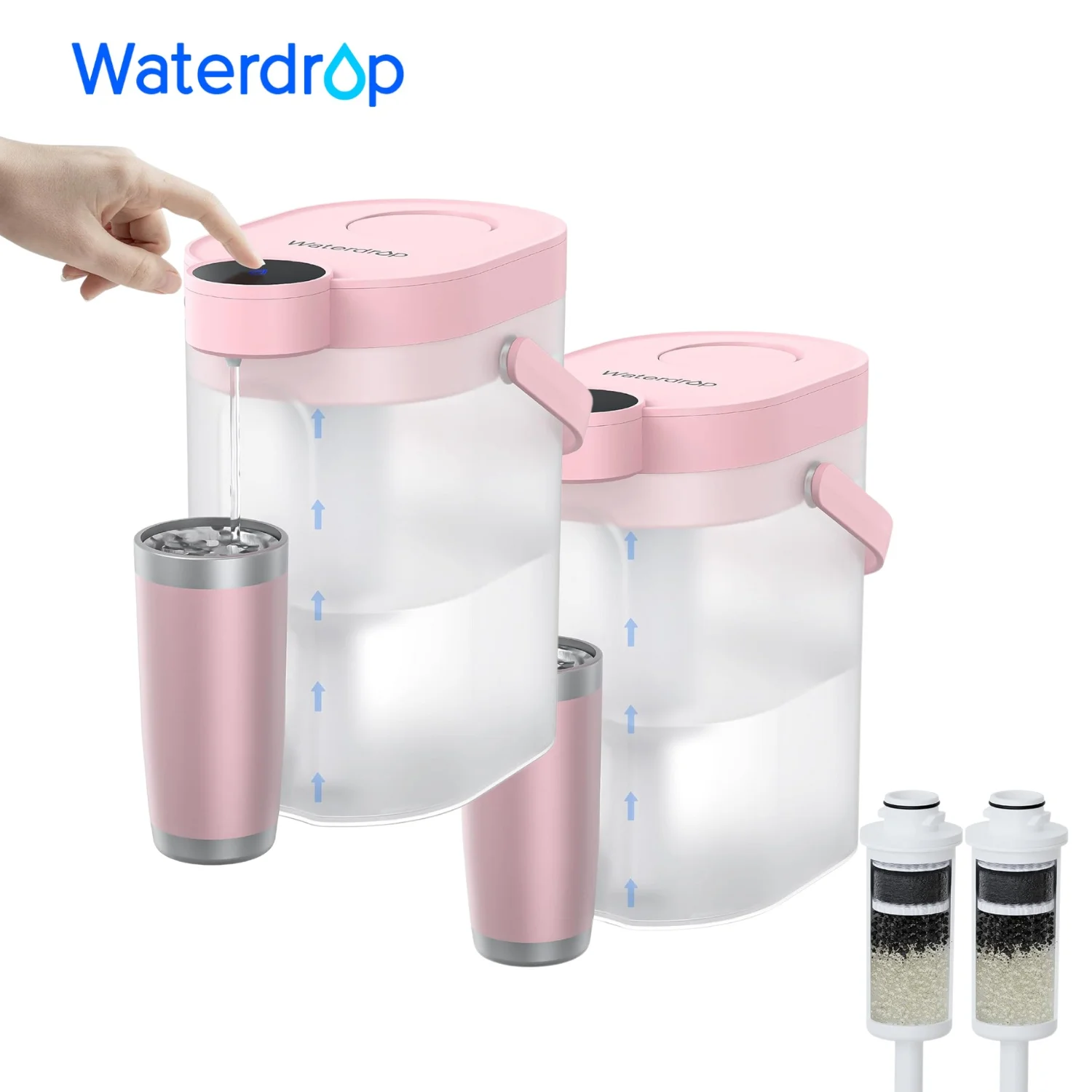 

2-Pack Electric Water Filter Pitcher – Rechargeable, 17-Cup Countertop Purifier with Instant Dispensing | Reduces Chlorine, Lead, Copper | Water Softening Function | Pink Design | TDS Not Reduced