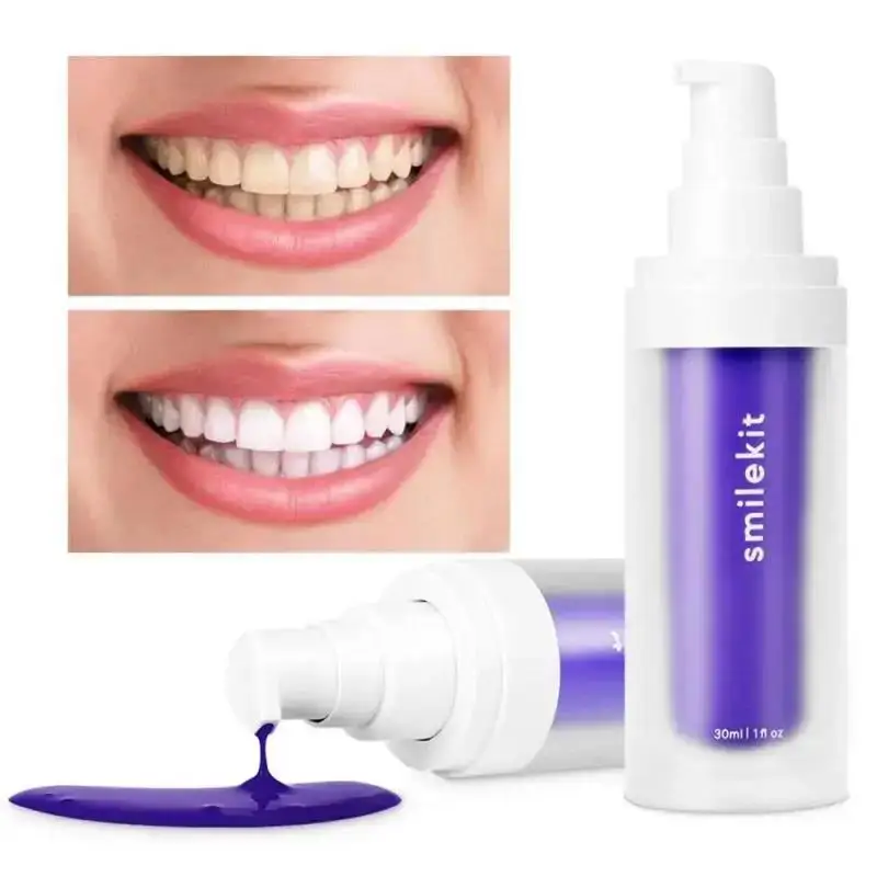 SMILEKIT-pasta de dientes blanqueadora V34 púrpura, elimina manchas de humo, elimina manchas, Reduce el color amarillo, cuidado de encías dentales, aliento fresco, 30ml