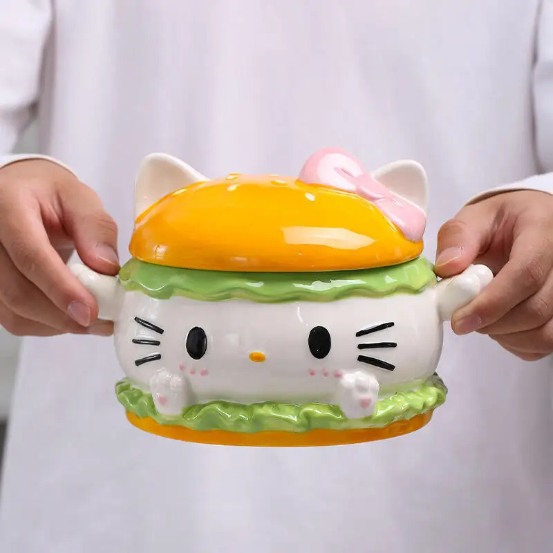 Керамическая чашка с рисунком «Hello Kitty's», миска для супа, красивая, большая вместимость, бытовая, есть ложка, модный милый праздничный подарок