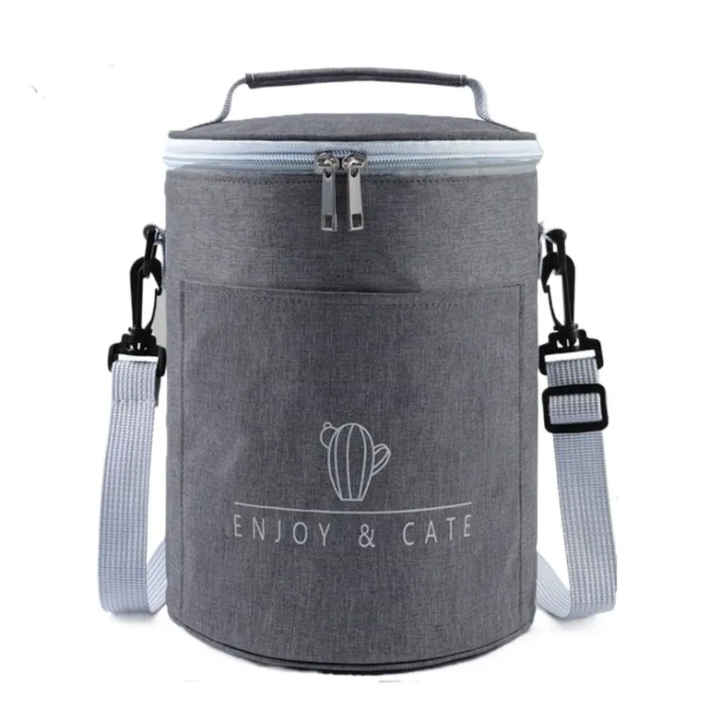 

Aluminum Foil Cylinder Insulated Lunch Box Bag Large Capacity Oxford Round Lunch Bag Waterproof Thicken Thermal Bag