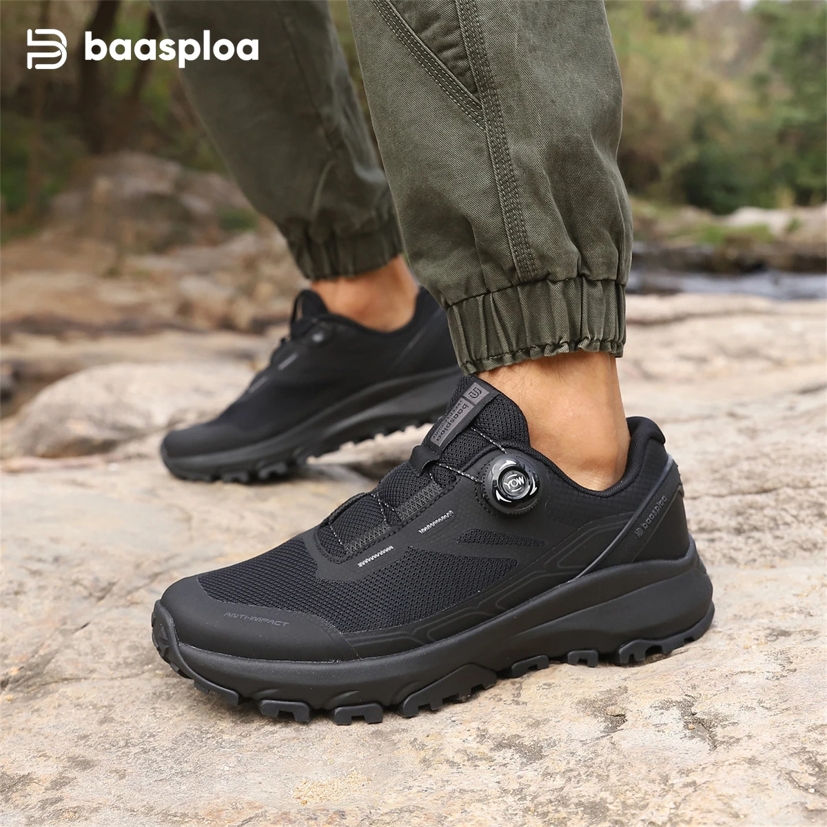 Baasploa Men Hiking Outdoor Sneakers New High Quality Trekking Climbing Shoes Male Rotating Button Luxury Designer Outdoor Shoes