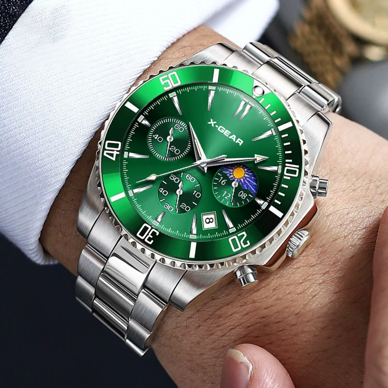 Men's Luminous Stainless Steel Quartz Watch, Chronograph