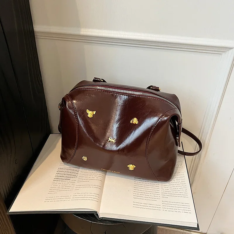 

Stylish Solid Color Leather Satchel - Vintage Inspired Large Capacity Work Tote Bag With Minimalist Luxury Detailing