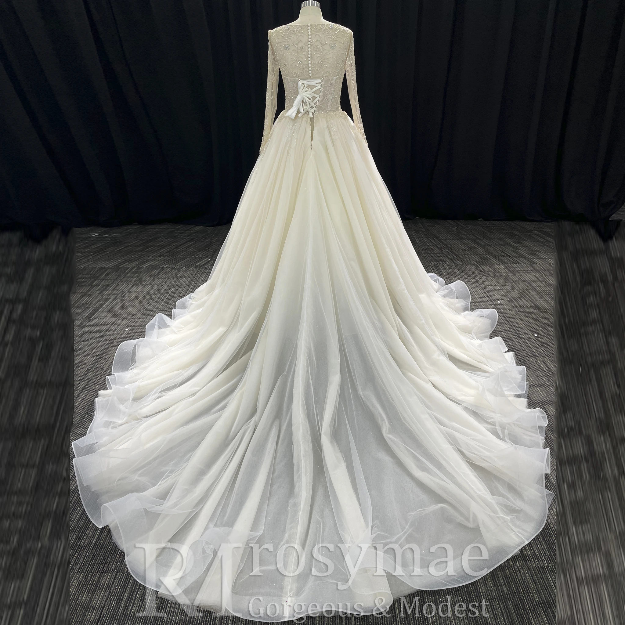 Rosymae elegante A-lijn trouwjurk met doorschijnende mouwen voor bruidsjurk