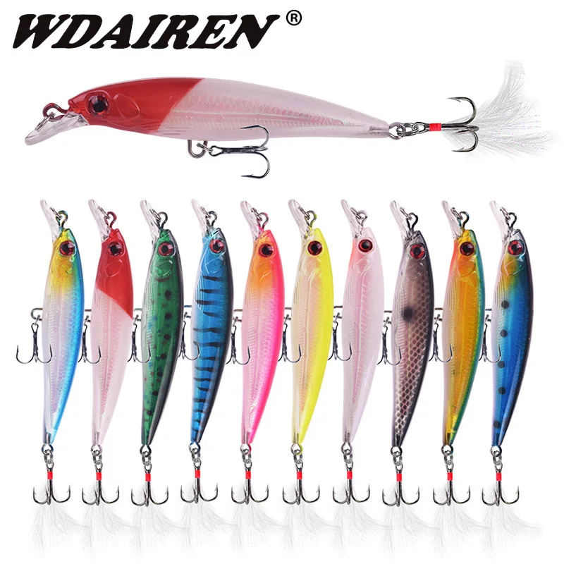 1 Pcs Minnow Fishing Lures 9cm 7g Plastic Wobbler Laser Artificial Hard Bait With Feather Treble Hooks Bass Carp Fishing Tackle​