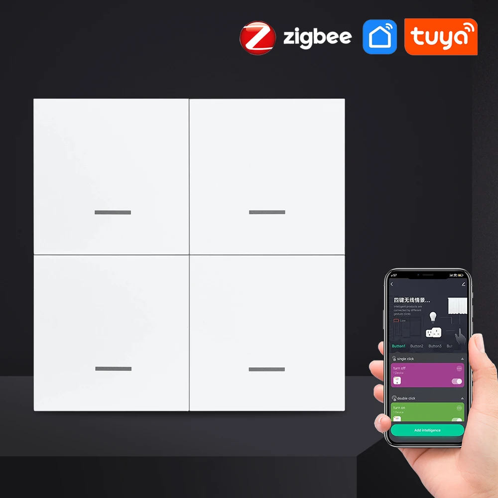 

Manhot ZigBee беспроводной 4-полосный переключатель сцен 12 кнопочный контроллер с питанием от батареи сценарий автоматизации для устройств Tuya