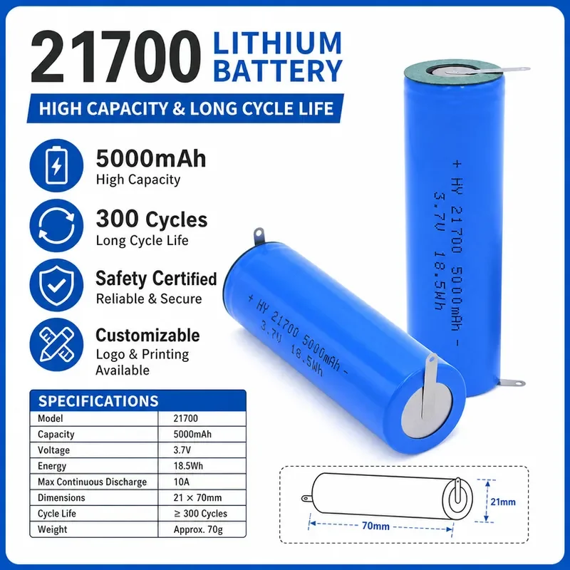 100PCS For 21700 Lithium Battery 3.7V Measuring Point Nickel Sheet Rechargeable Lithium Battery with 21700