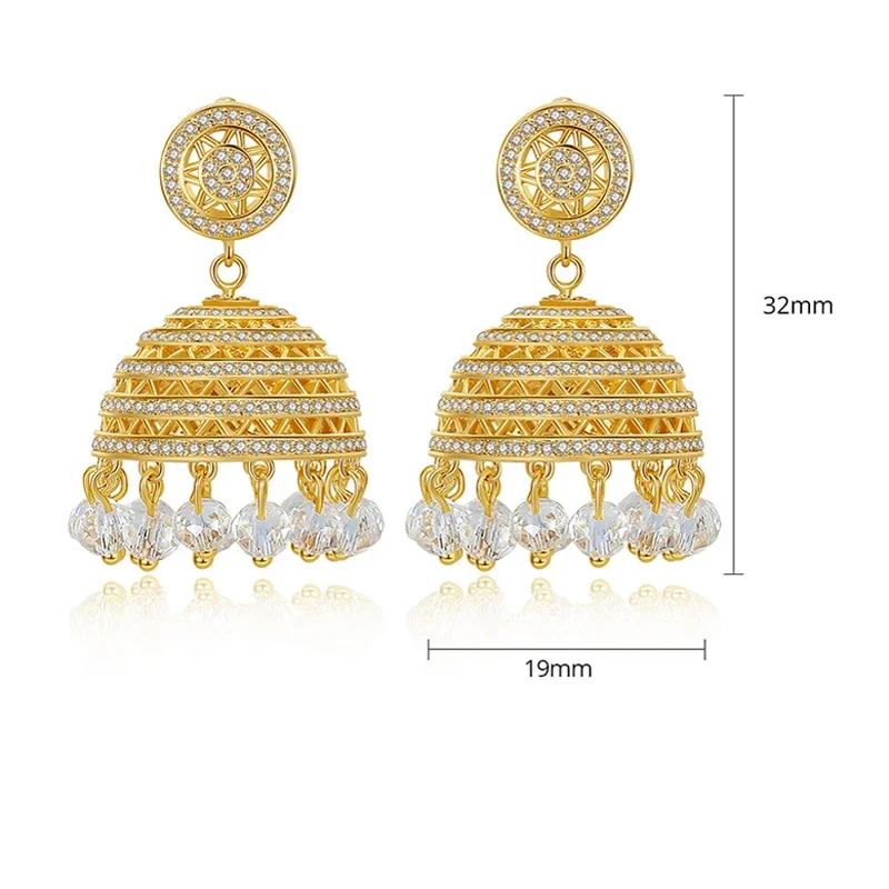 Luxury AAA Cubic Zirconia Beads Drop Dangle Earrings African Nigeria Dubai Jhumka Indian Jhumki Ethnic Boho Gypsy Tassel Earring