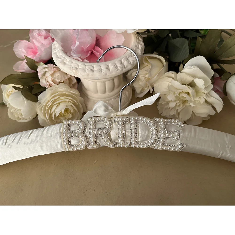 

Bride Wedding Dress Hanger with Pearls Bow Satin Bridal Shower Gift Bachelorette Party Supplies Bride To Be Gift Robe Accessory