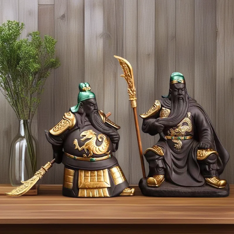 Ceramics God of Wealth Guan Gong Sculptures and Figurines Chinese Historical Figures Home Room Office Wealth Luck Feng Shui Deco