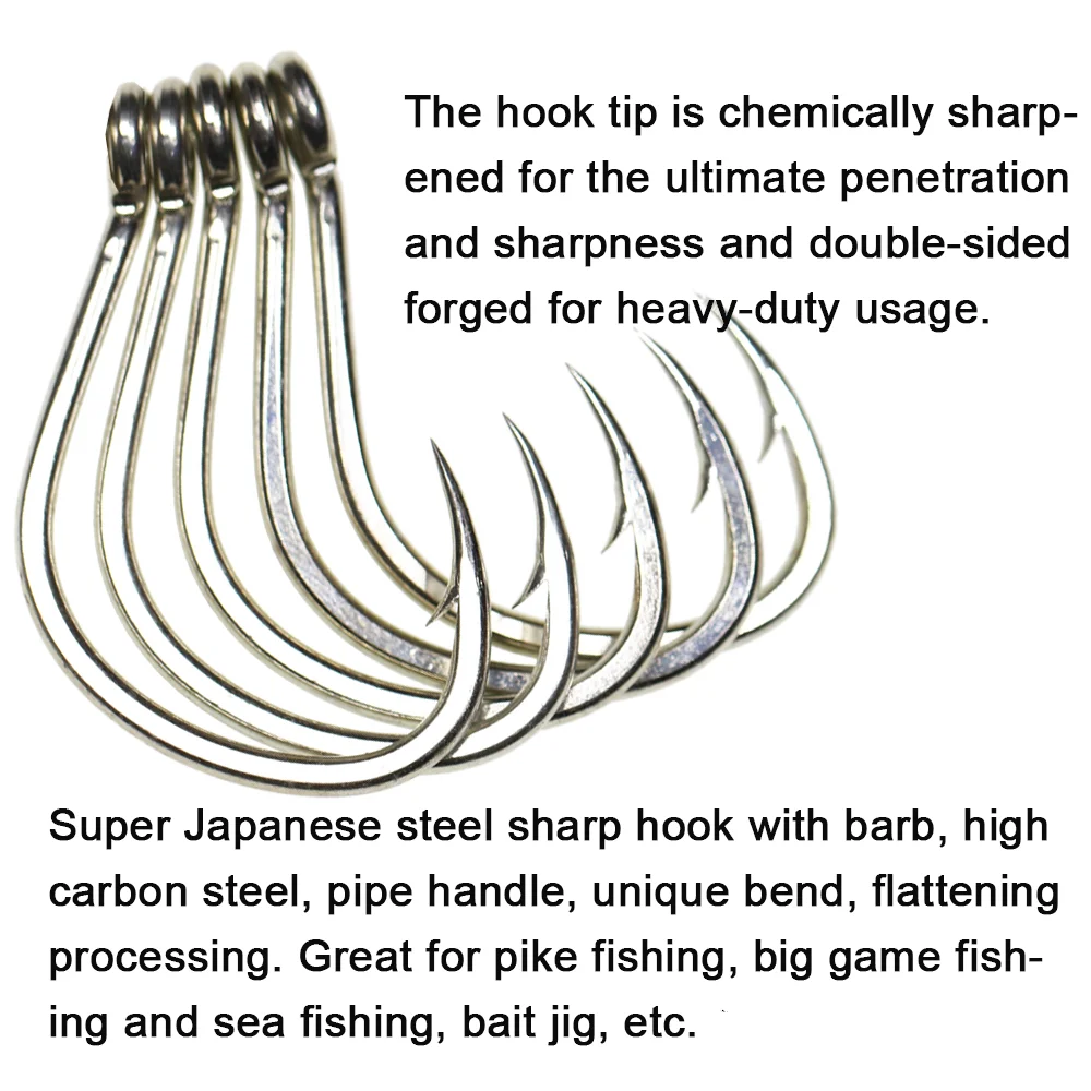 Lionriver 10 pcs Japanese Carbon Steel Fishing Hooks  Matte Tin Finish Barbed Fishhook Assist Jigging LureSaltwater Fishing Hook