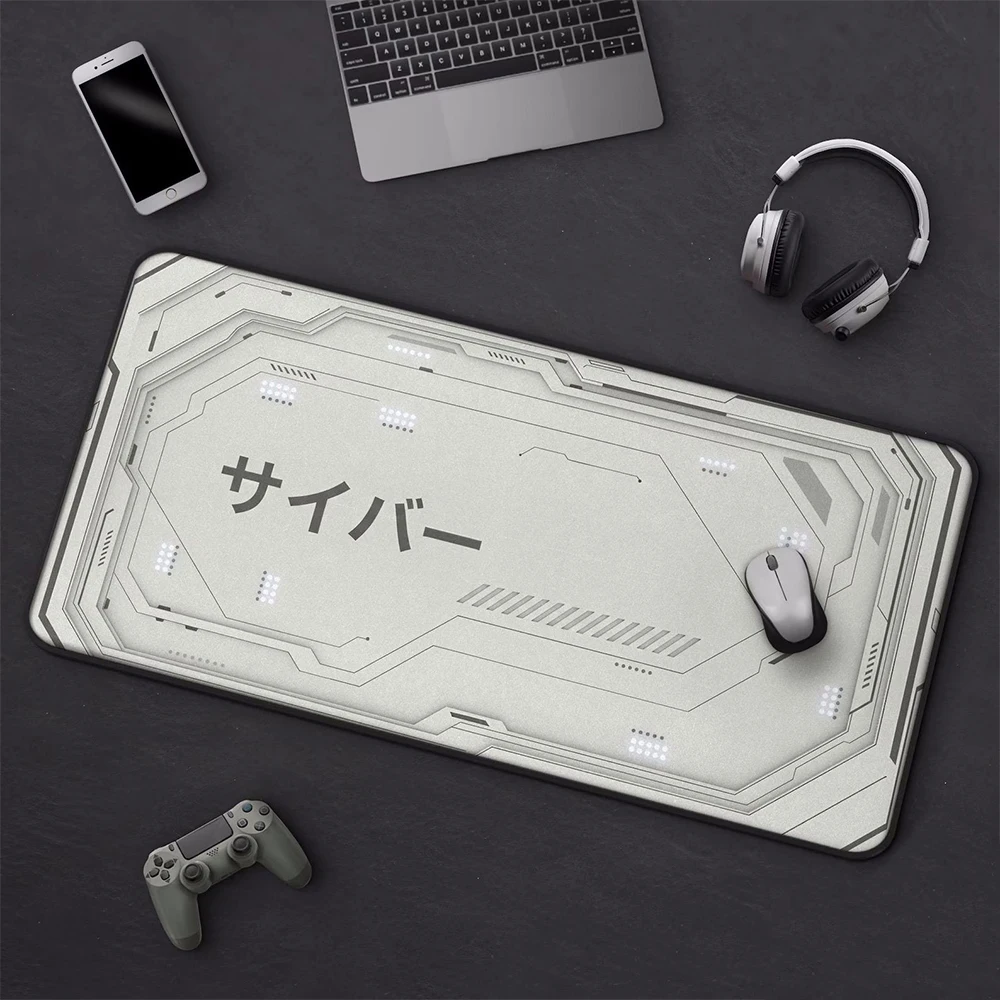 White Gaming Mouse Pad,Gamer Keyboard Japan Deskmat,Futuristic Sci-Fi Design,Large Extended Mat,Cool Minimalist Tech, Mouse Mats