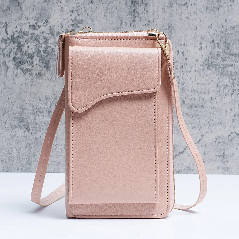 2024 Simple new fashion Korean version of one-shoulder messenger bag large capacity ladies long wallet solid color mobile phone