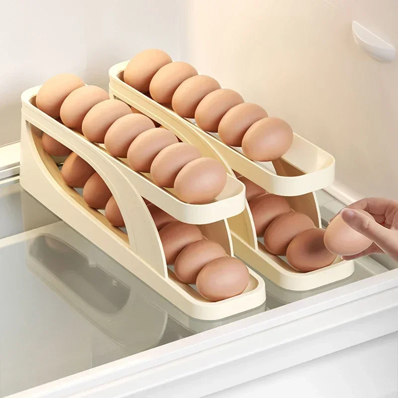 Automatic Scrolling Egg Rack Holder Storage Box Egg Basket Container For Kitchen Organizer Rolldown Refrigerator Egg Dispenser