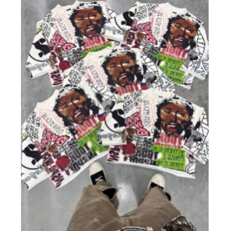 Cartoon Print T-shirt 2024 American And European Popular Hoodie New Punk Casual Round Neck Couple Pullover Loose Unisex Top New