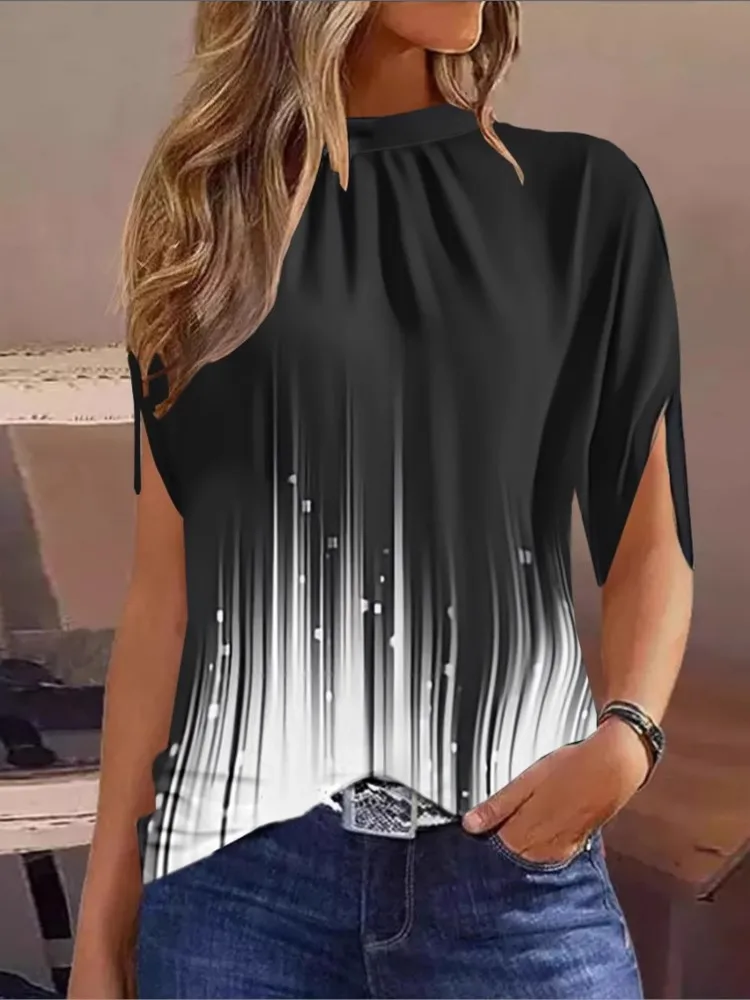 여성 패션 프린트 셔츠 탑 캐주얼 오 넥 풀오버 셔츠 탑 여성 우아한 오피스 Boho Holiday Womens Clothing Summer New