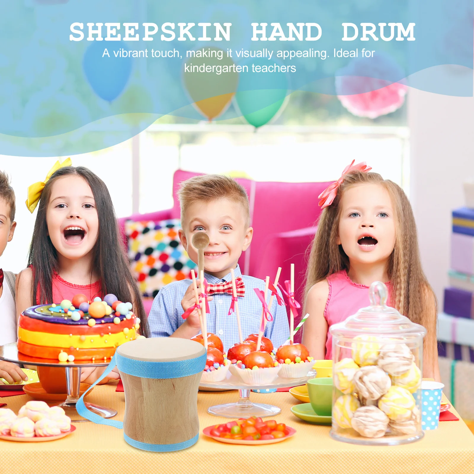 

1Set Sheepskin Wooden Hand Drum Blue Orff Percussion Instrument for Kids Kindergarten Music Learning Handheld Musical Set