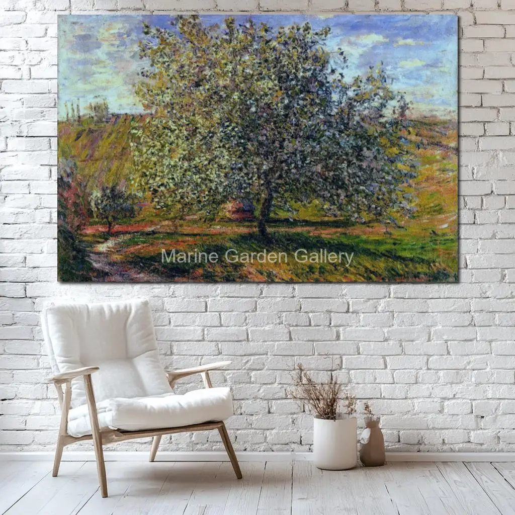 

Картина маслом ручной работы: Классический пейзаж с деревьями и цветами у Ветюэ, большой морской пейзаж на холсте для декора стен в прихожей