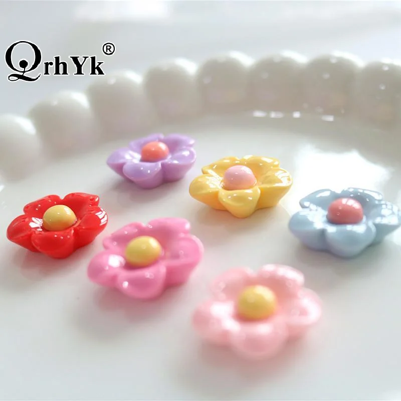 10PCS Shiny 22x22mm Flower Series Miniature Flat Back Resin Cabochons For Hairpin Scrapbooking DIY Home Decor Craft Accessories