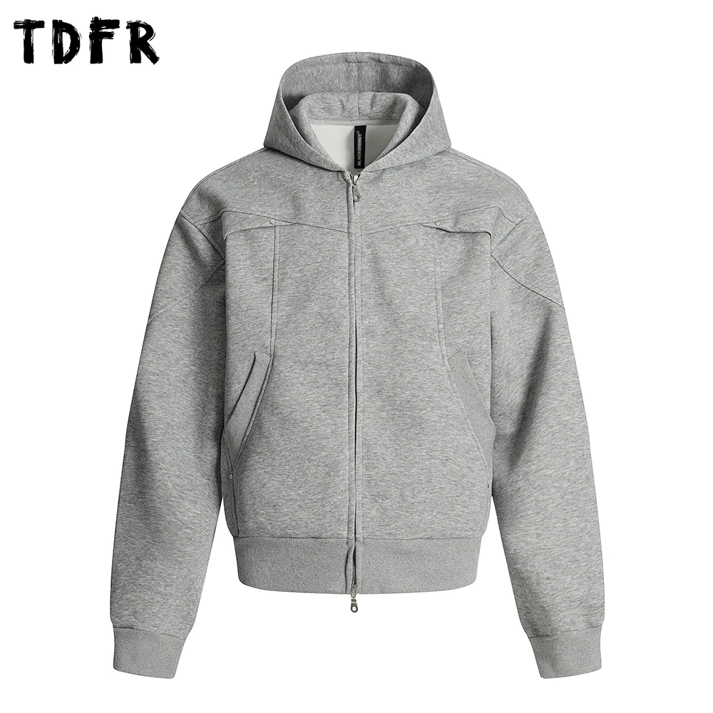 Spliced Solid Color Hoodies Mens Autumn Streetwear Loose Long Sleeve Zipper Fly Hooded Sweatshirts Men