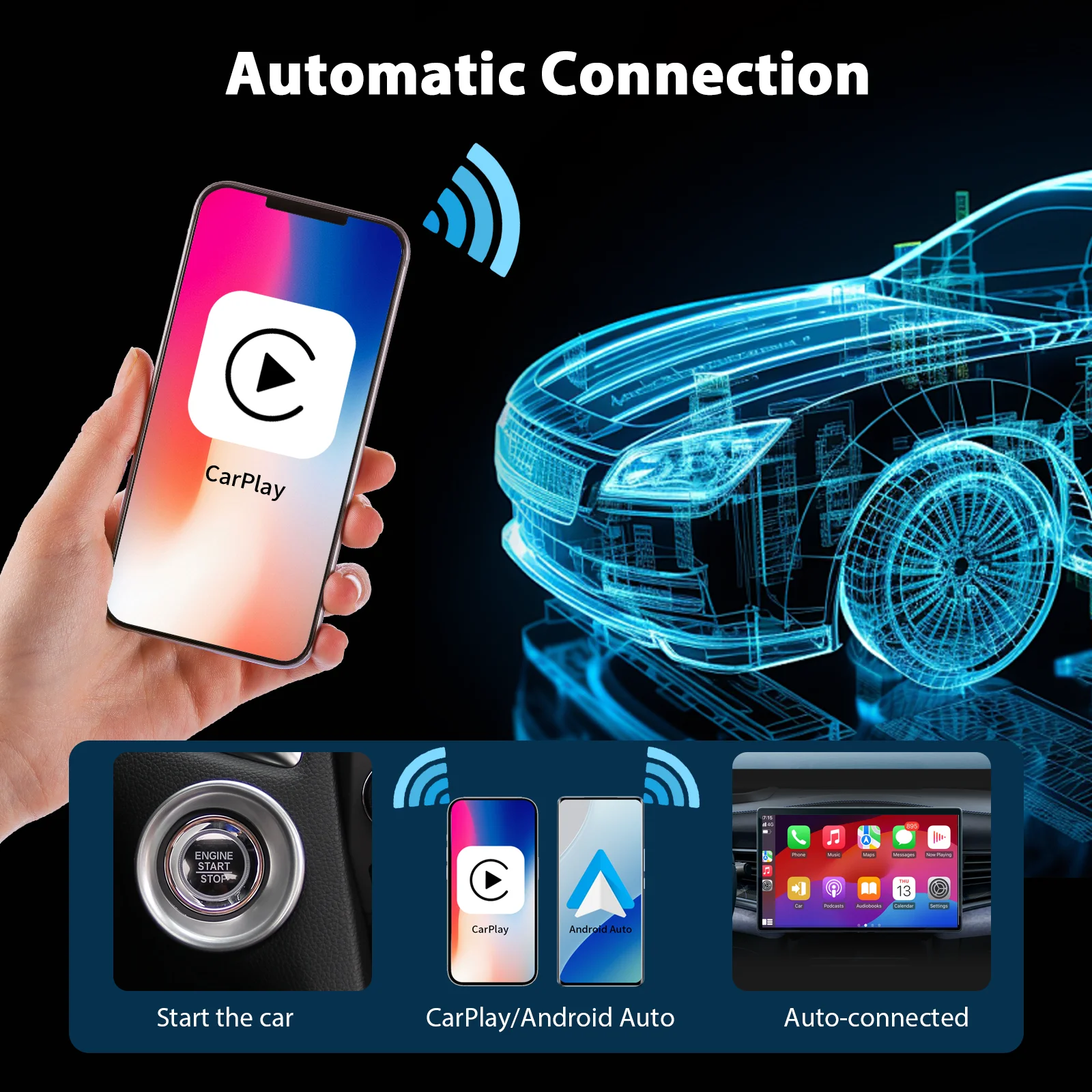 شاشة Carplay اللاسلكية المحمولة للسيارة 10.26 بوصة Carplay وAndroid Auto Car Touch Stereo، مع كاميرا داش وكاميرا احتياطية