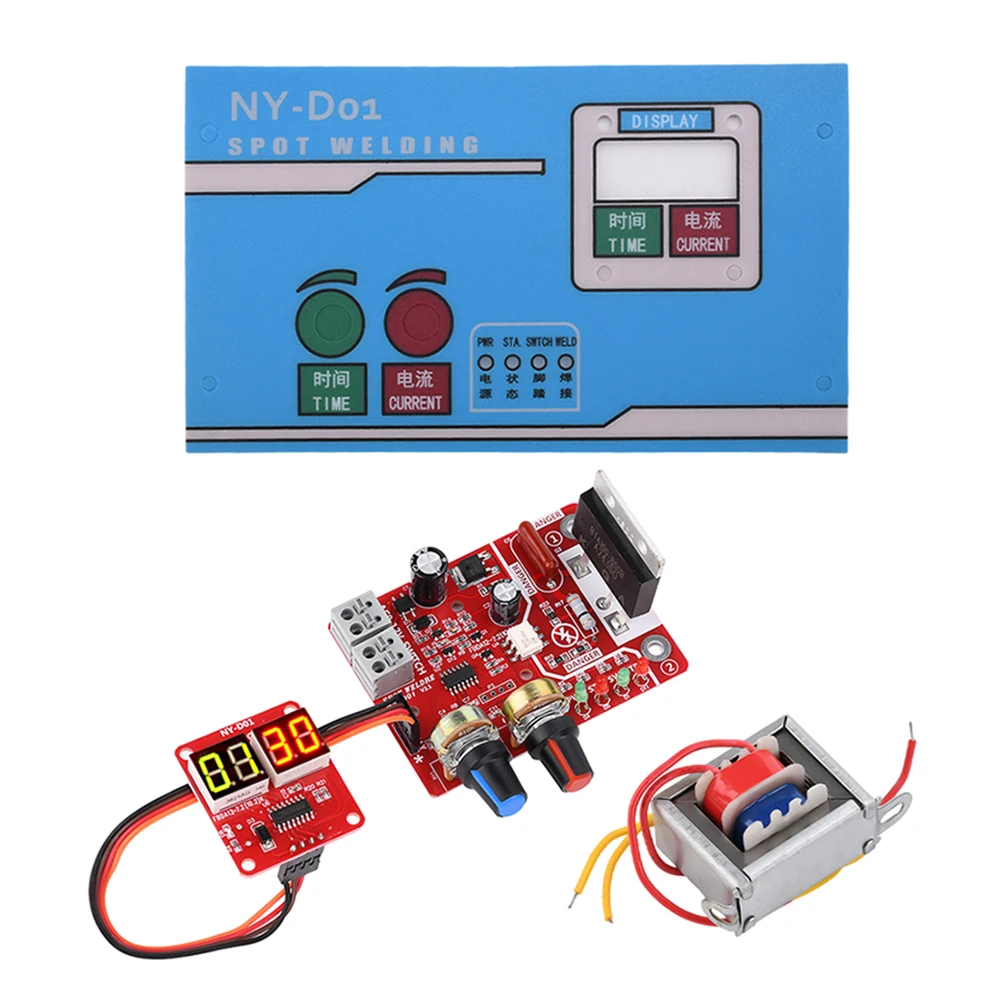 

NY-D01 100A Spot Welder Control Module Digital Display Spot Welding Time And Current Controller Panel AC110V/220V to 9V