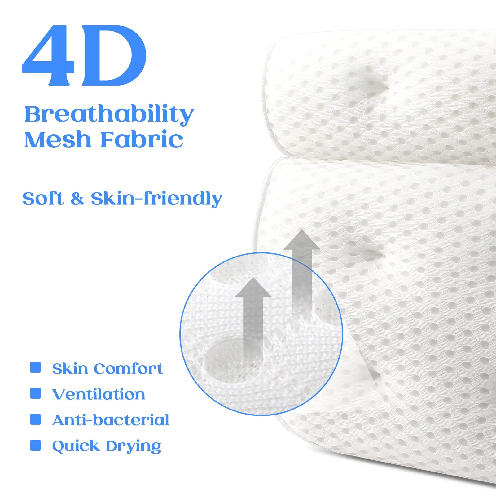 Almohada de baño para bañera con malla de aire 3D/4D, resistente al agua, soporte para cuello y espalda, accesorios de bañera, gran regalo, 1 unidad