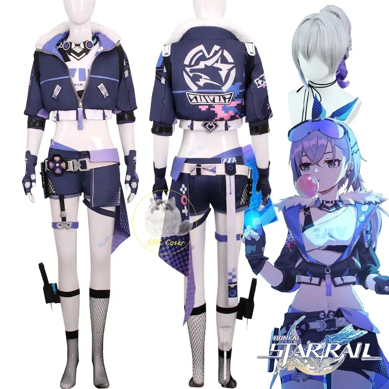 

2025 New Game Honkai Star Rail Cosplay Uniform Silver Wolf Wig Glasses Halloween Party Costume☆★ee☆★