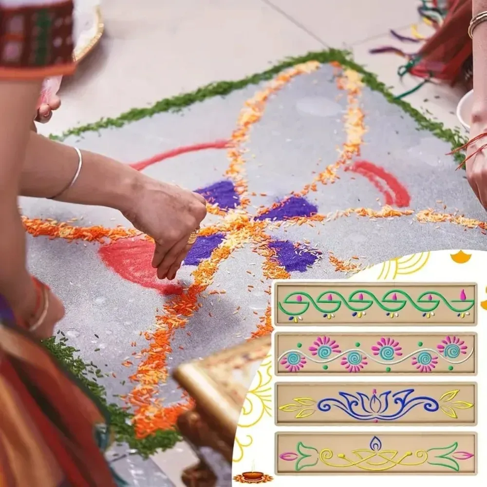 4 Pcs Wooden Diwali Rangoli Stencils Kit