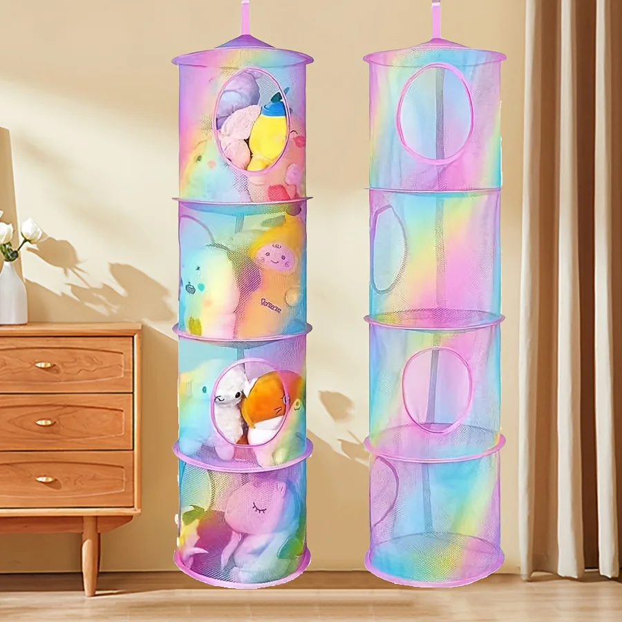 1pc カラフルな 4 層折りたたみ式収納ハンモック - 省スペースの家庭用および旅行用ディスプレイネットワーク、アートストレージコンテナ