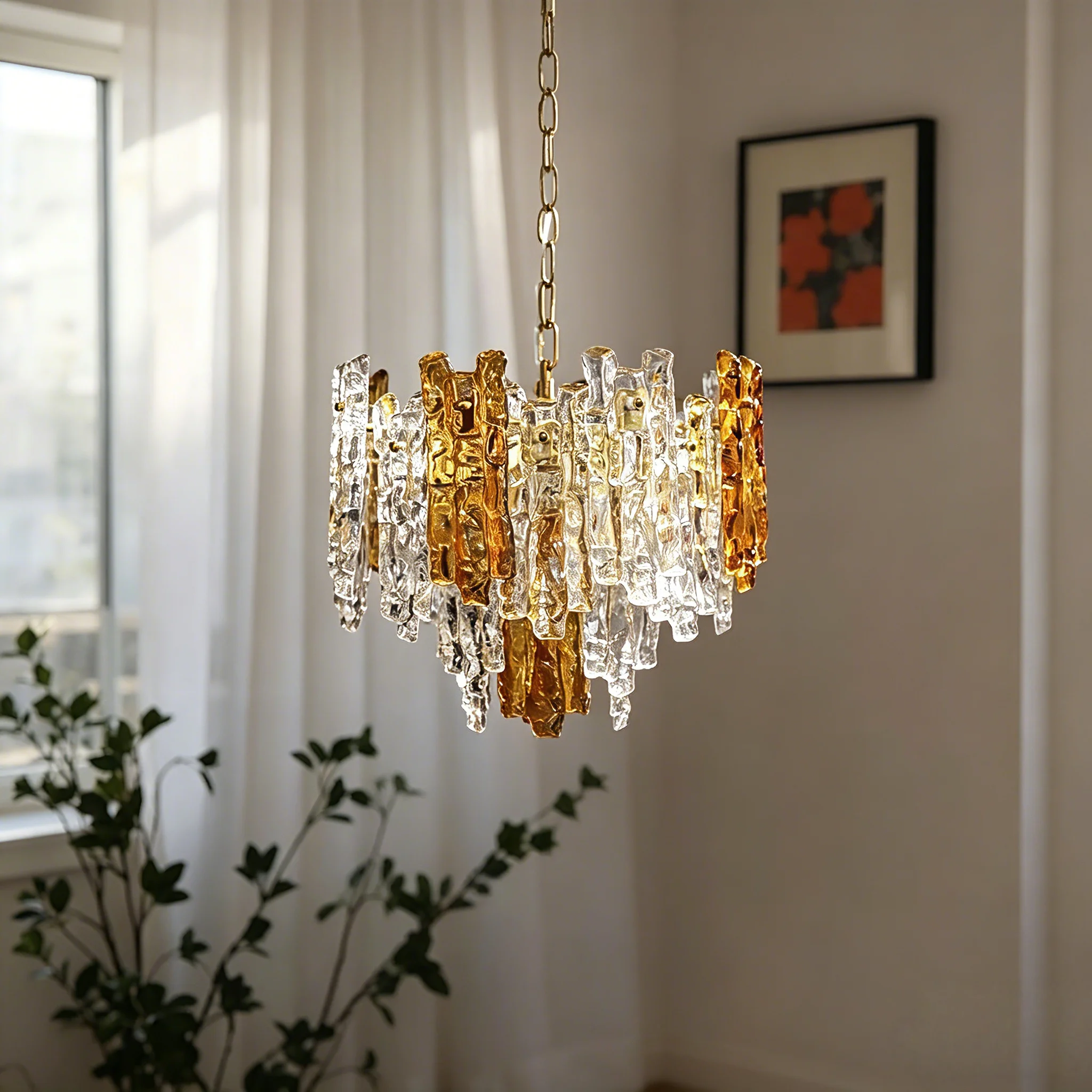 

Modern Luxury Ice Murano Glass Chandelier, Handmade Crystal Bar Pendant Light for Living Room, Dining Room, Bedroom