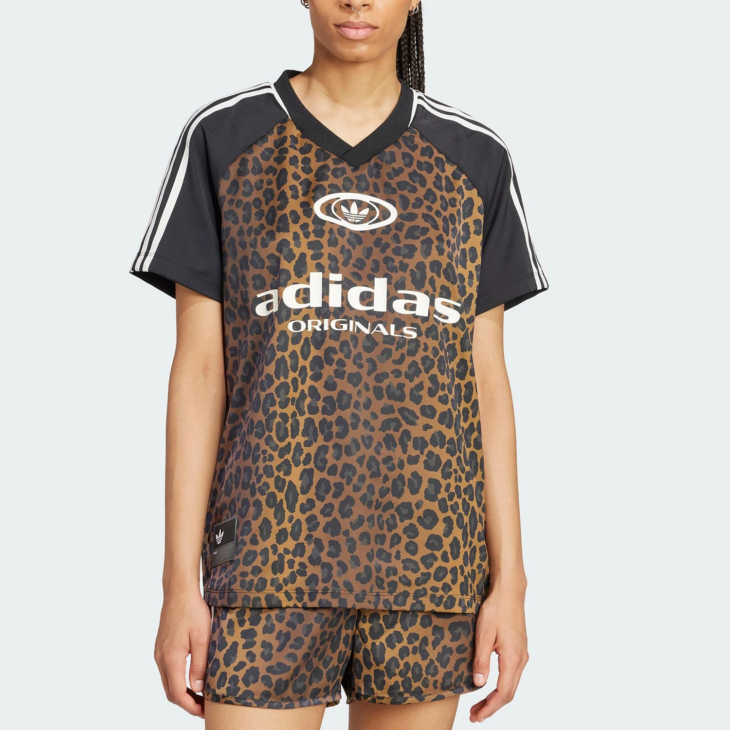Adidas Authentic Three Leaves Women's Leopard Print Fashion Loose Short Sleeve KA2671
