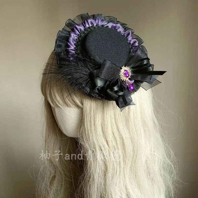 

Dark Goth Hair Accessories Lolita Headgear with Hairpin Witch Heart Stacking Black Hair Accessories Black Purple Lolita Top Hat