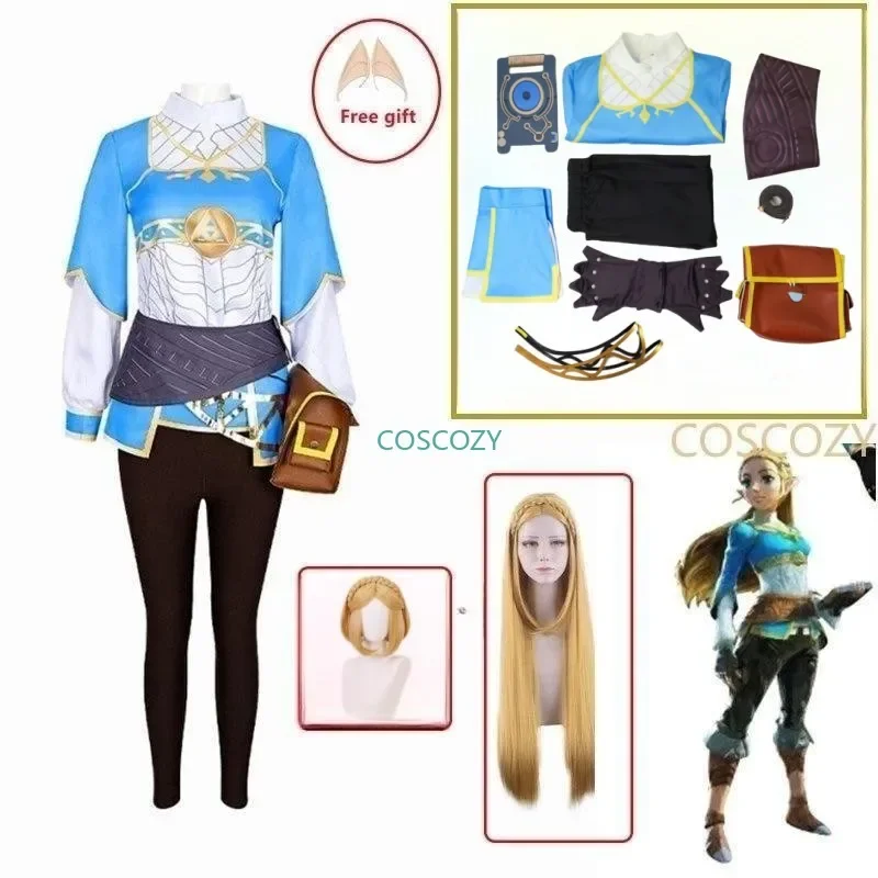 Princess Zelda Cosplay Breath of the Wild The Legend of Cosplay Wig Costume Outfit Woman Halloween Long Gloden Wig Clothing Set