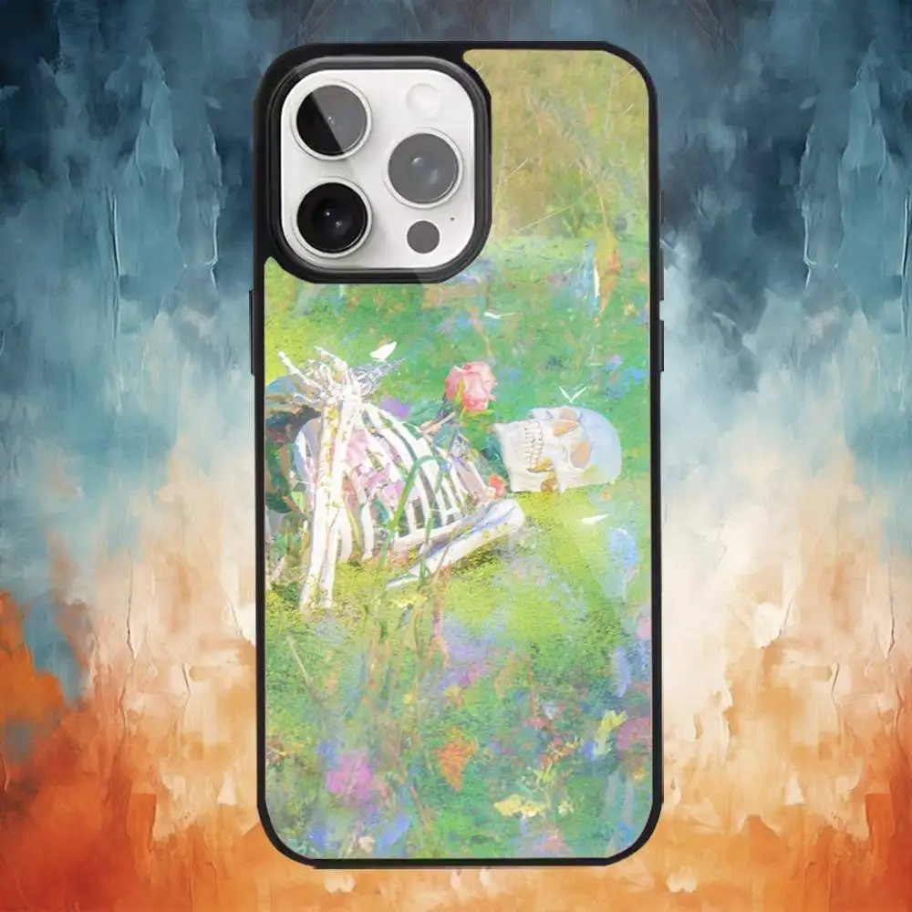Esqueleto crânio arte caso de telefone para iphone17,16,15,14,13,12,11 plus, pro max magnético para carregamento sem fio magsafe