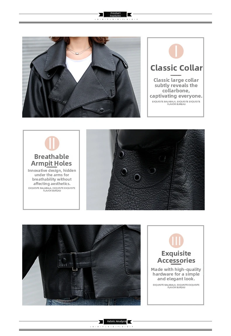 Kafu Landi Jaqueta de couro feminina estilo coreano outono/inverno casaco PU Jiang Shuying Textura 7009 Padrão