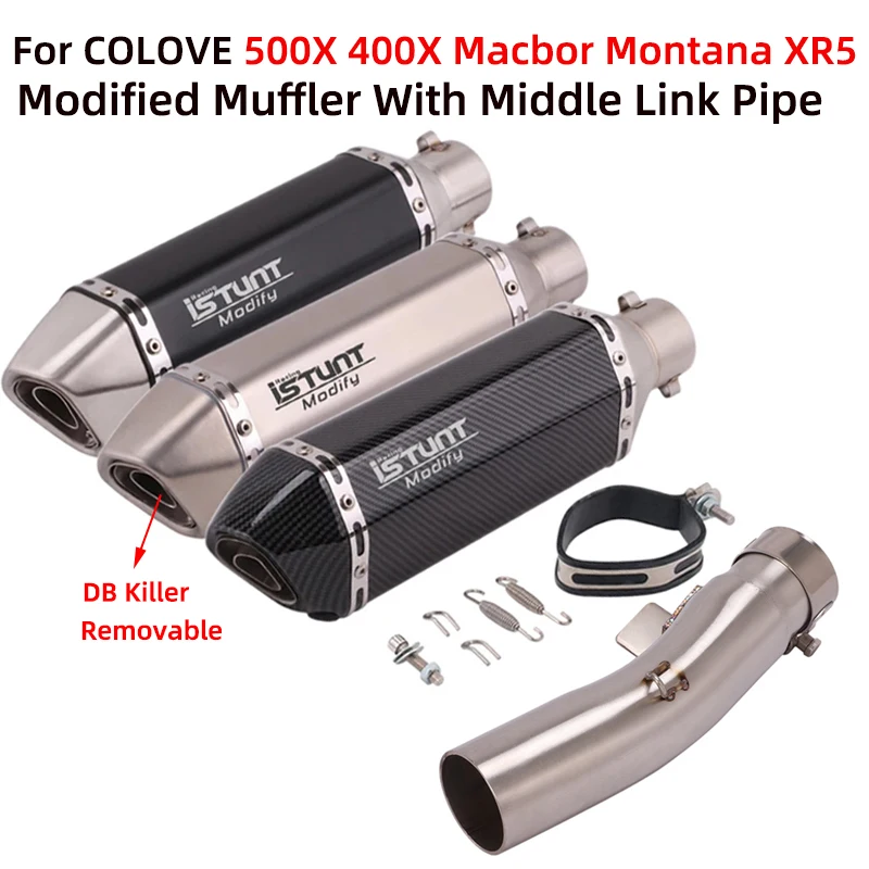 

For COLOVE 400X 500X ZF400GY 500GY Macbor Montana XR5 Motorcycle Exhaust Escape System Modified Muffler Mid Link Pipe DB Killer