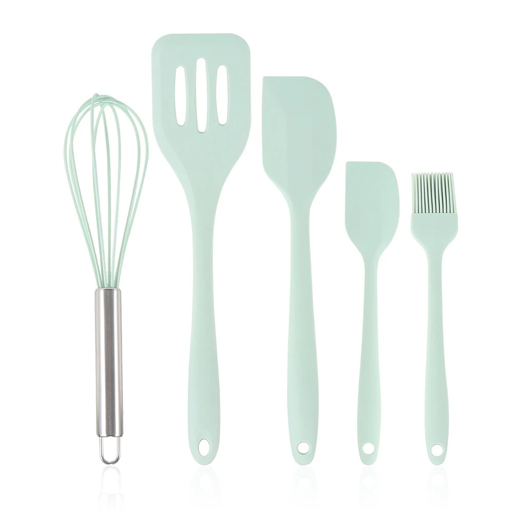 5/6/12Pcs Light Green Silicone Kitchen Utensils Egg Whisk Scraper Oil Brush Spatula Cooking Tool Sets Kitchen Baking Utensils