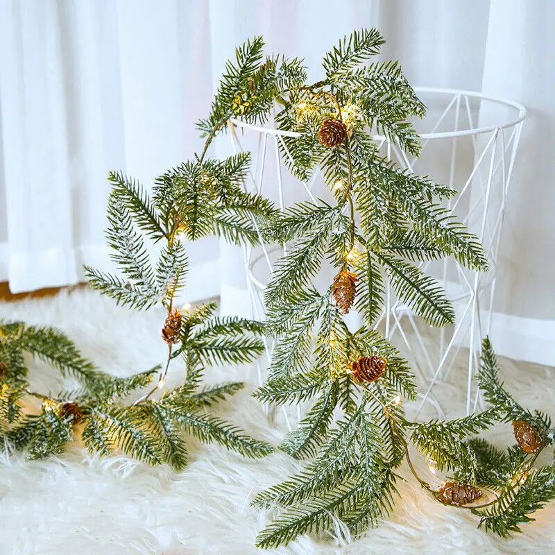 Pre-Lit Artificial Christmas Garland With Lights Pine Cone Needle For Fireplace Christmas Tree Garland Light Weeding Home Decor