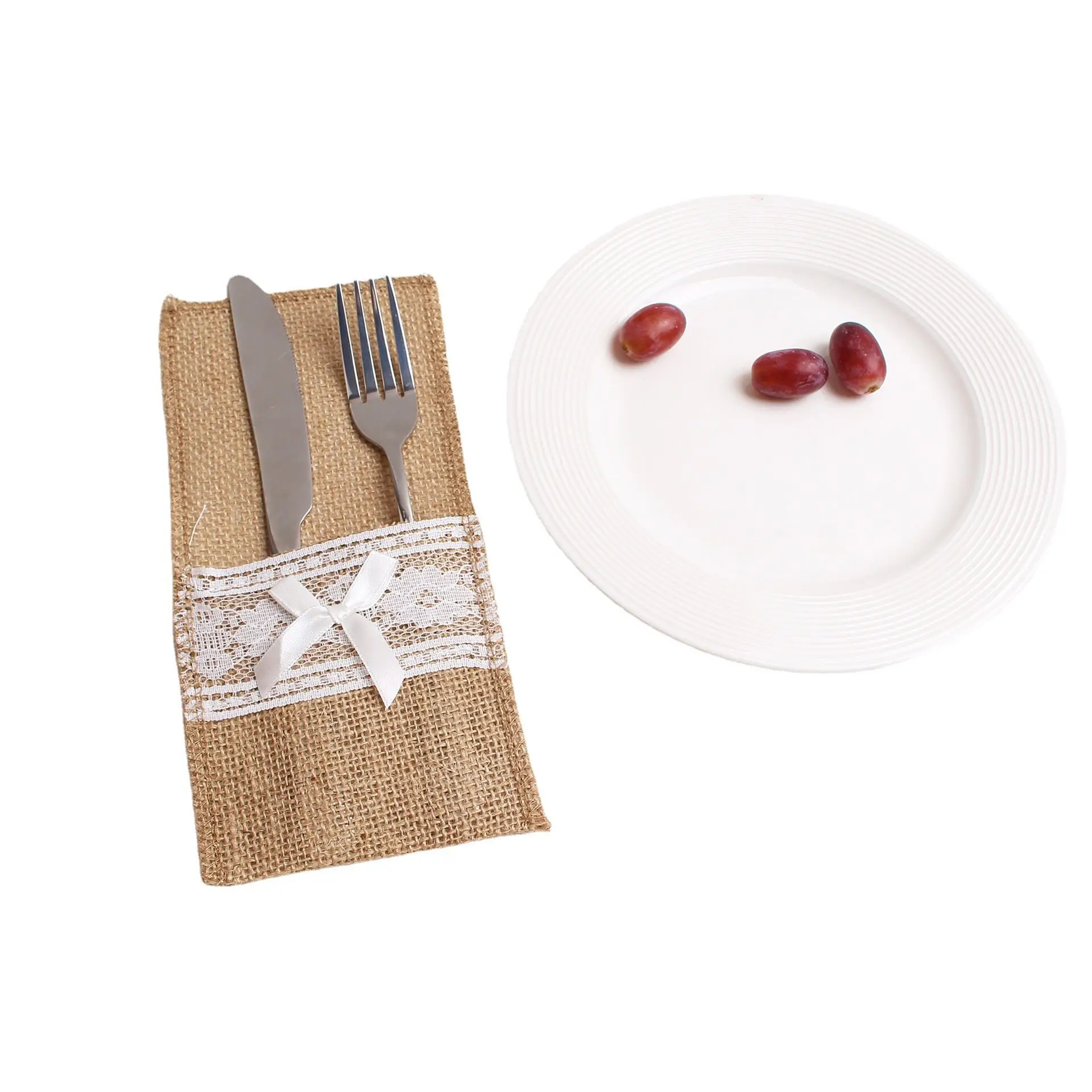 10 Items Pocket Tablecloths for Cutlery in Rubber Lace, Knife Bag, Forks, Utensils, Rustic Cutlery Holder Vintage view 5
