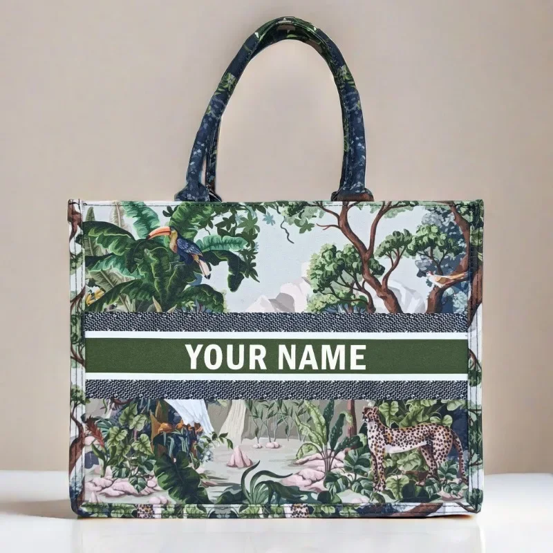 2024 novo designer estilo artístico senhoras impresso lona pano sacola feminina personalizável nome personalizado bolsa