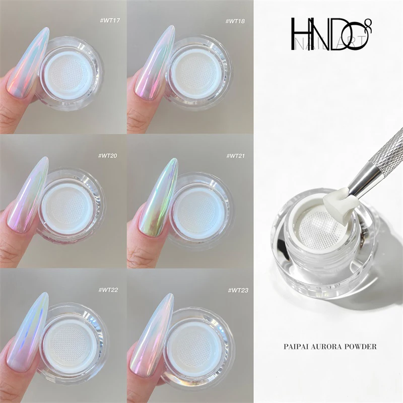 HNDO New Jar Aurora Chrome Powder Nail Rubbing Glitter Metallic Mirror Effect for Nail Art Manicure Design Pigment Dust WT