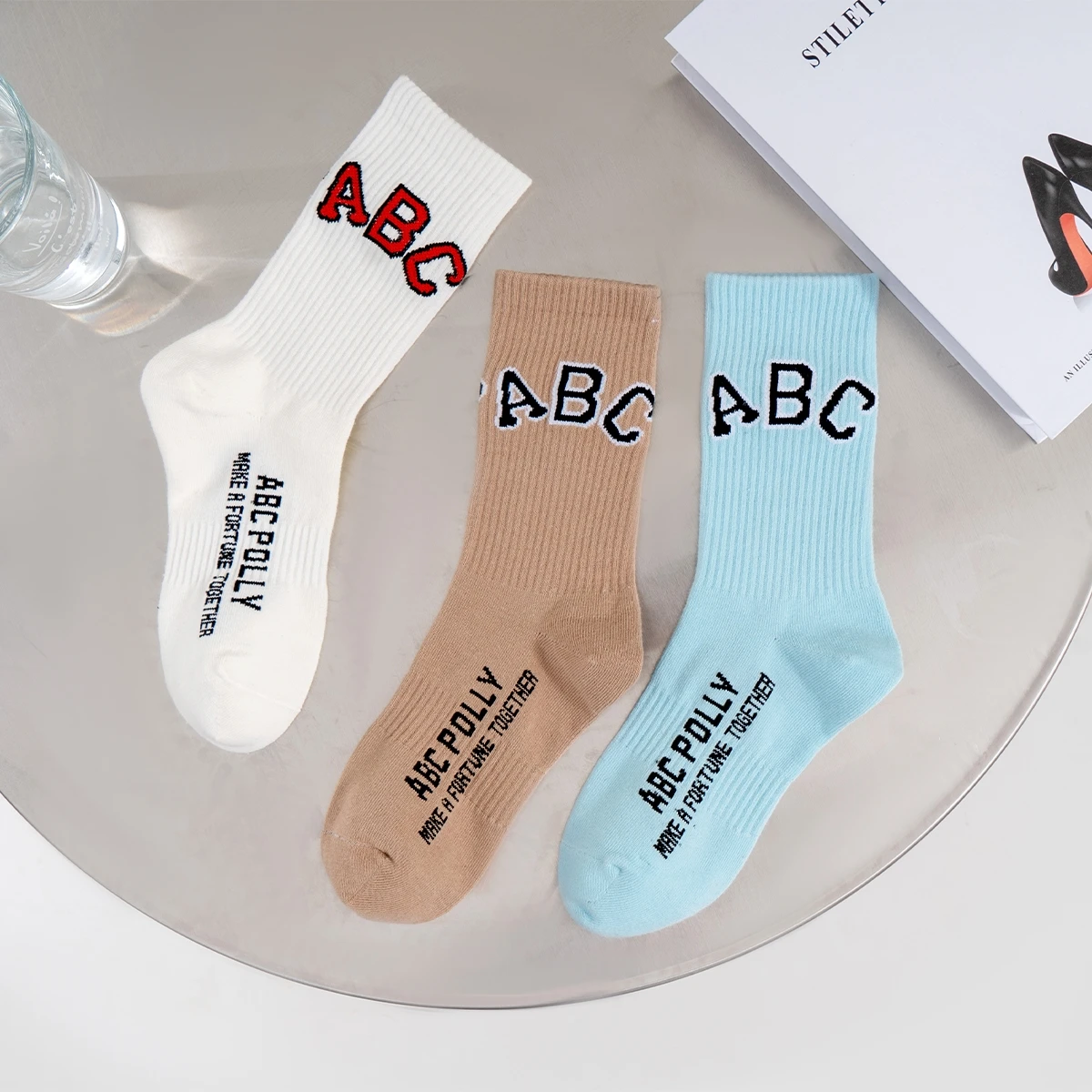 Calcetines largos y transpirables con letras ABC para adolescentes, medias cortas de alta calidad, elásticas, para Golf, playa, para interiores, Harajuku