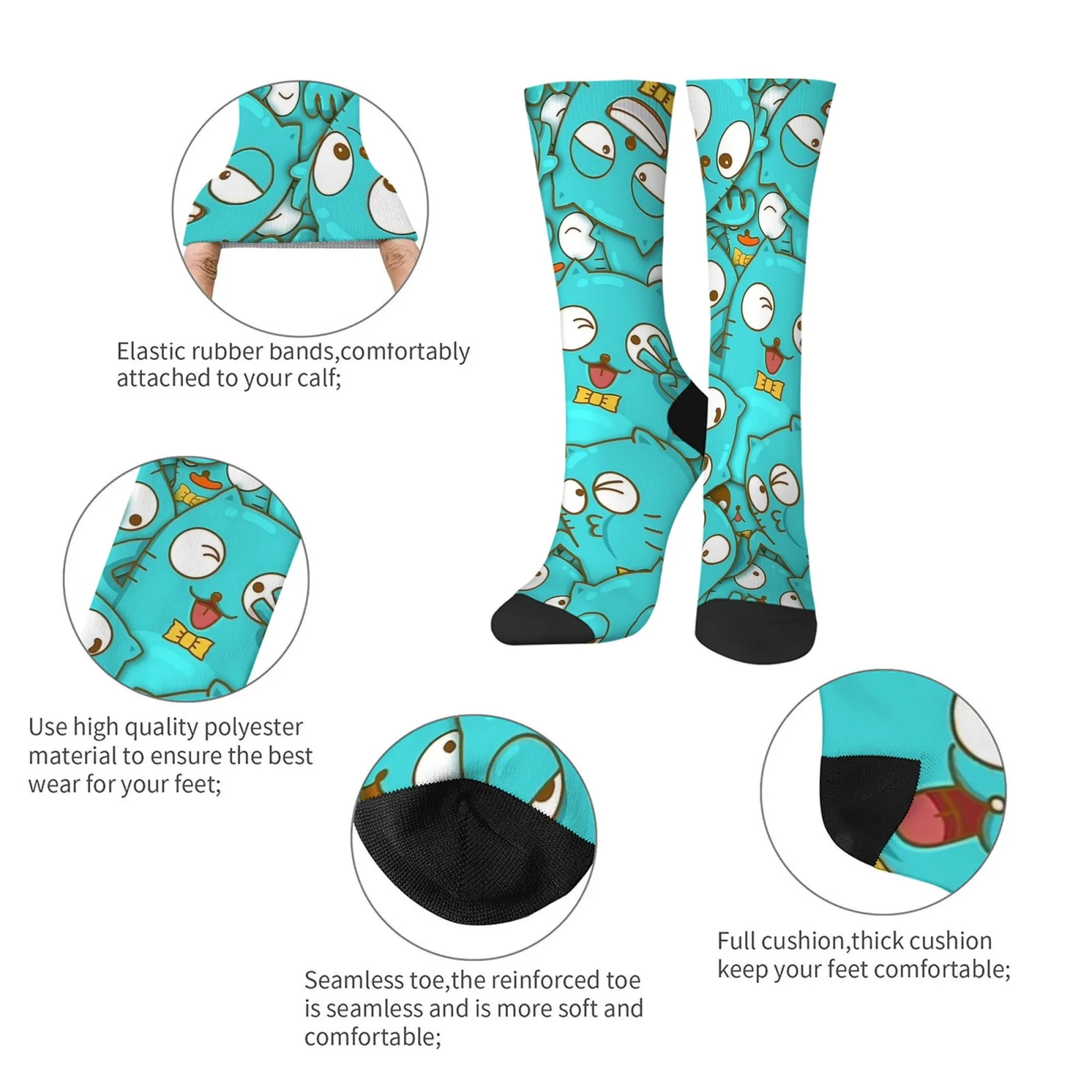 Nieuwe Harajuku Retro Cartoon Blauwe Kat Print Herensokken, Comfortabel, Ademend, Antislip, Casual Sokken, Feest- en Vakantiecadeau