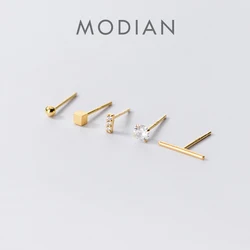 Modian One Set of Five Stud Earring for Women Tiny Geometric Anti-Allergy Sterling Silver 925 Ear Pin Fine Jewelry Accessories