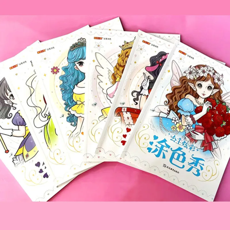 6 livros/conjunto livro de colorir princesa para crianças meninas estudantes da escola primária graffiti livro de desenho