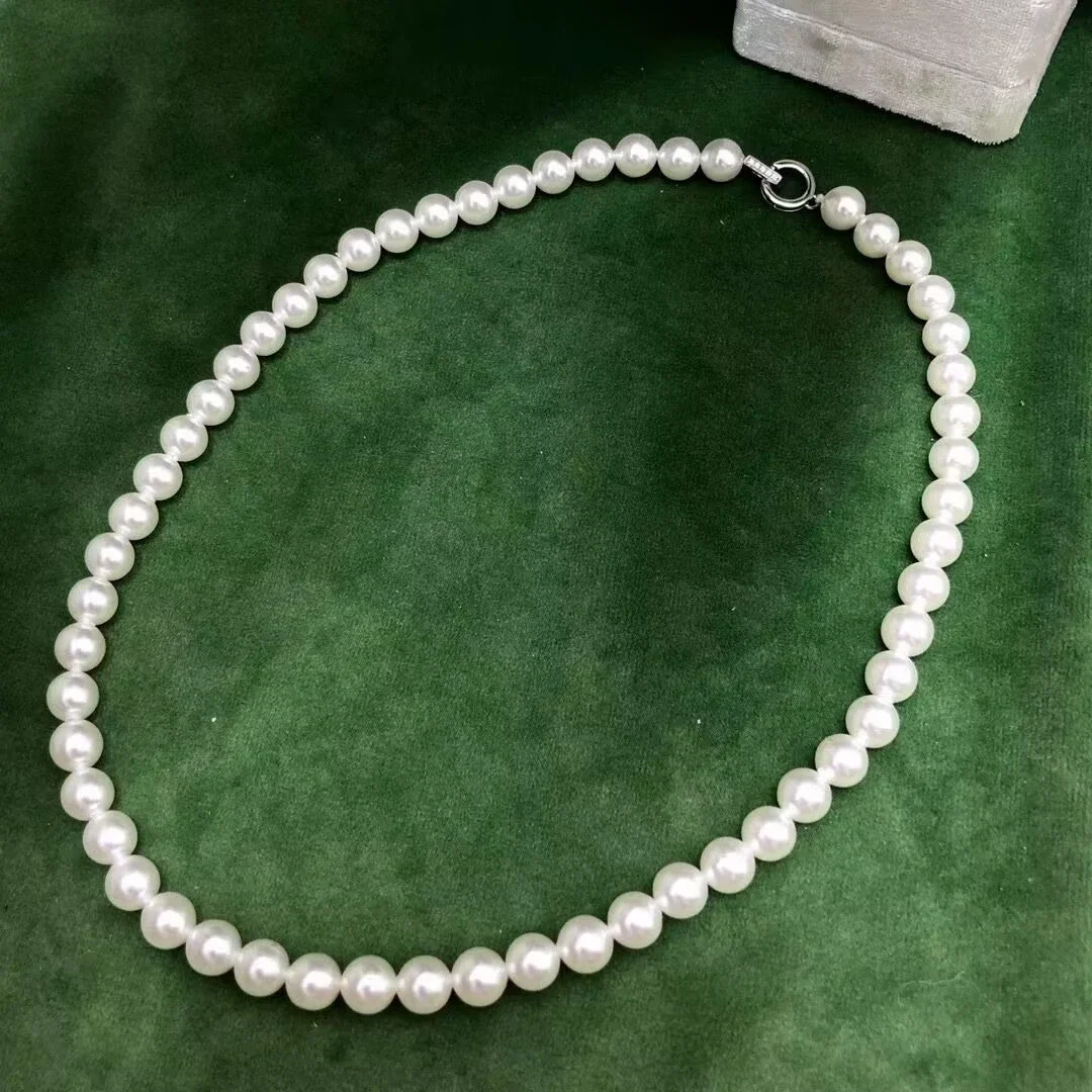 

Великолепное ожерелье из натурального белого жемчуга Южных морей AAAA 8–9 мм, 18 дюймов/925-е годы
