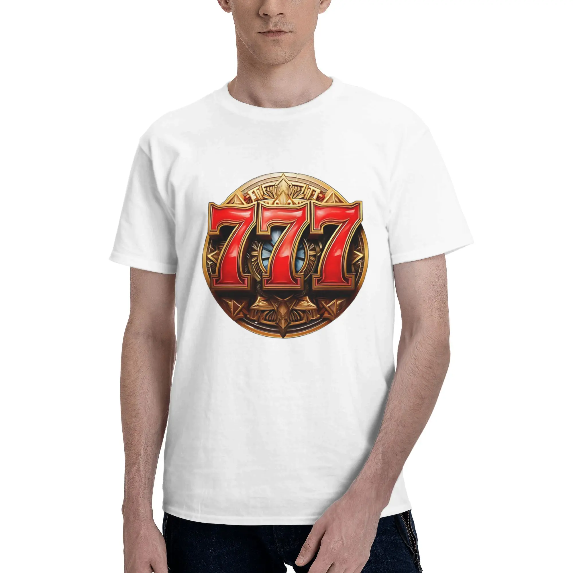 Golden Ornate Slot Machine Men's T Shirt 777 Lucky Cool Tee Shirt Short Sleeve Crewneck Cotton Birthday Gift Tops T-Shirt